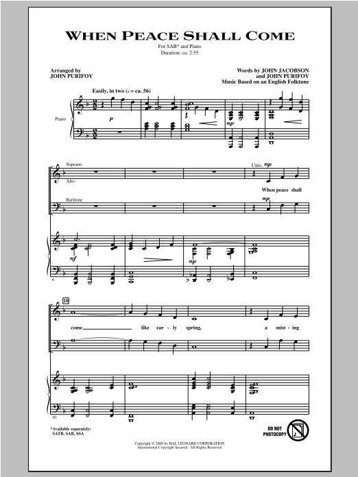 John Purifoy When Peace Shall Come sheet music notes and chords arranged for SATB Choir