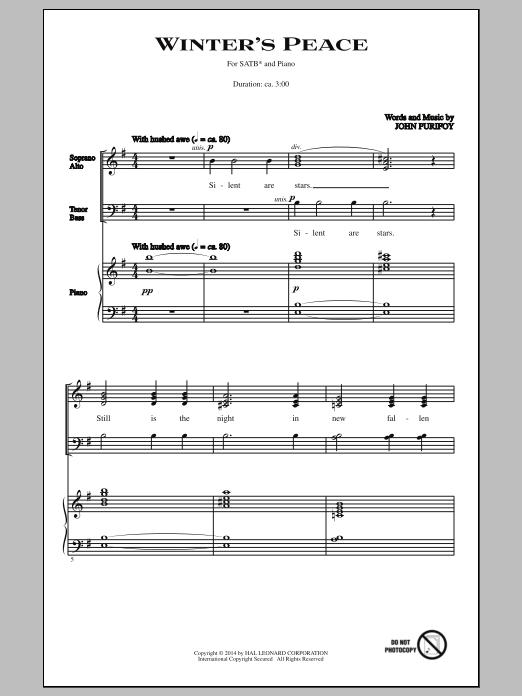 John Purifoy Winter's Peace sheet music notes and chords arranged for SATB Choir