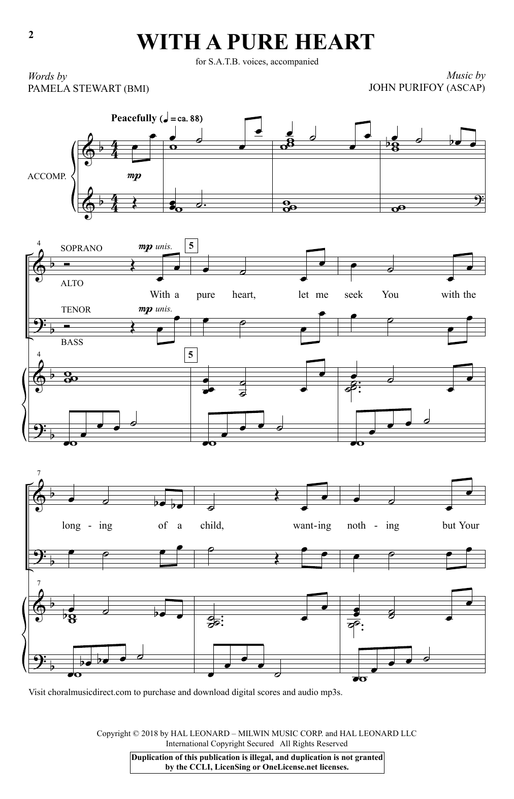 John Purifoy With A Pure Heart sheet music notes and chords arranged for SATB Choir