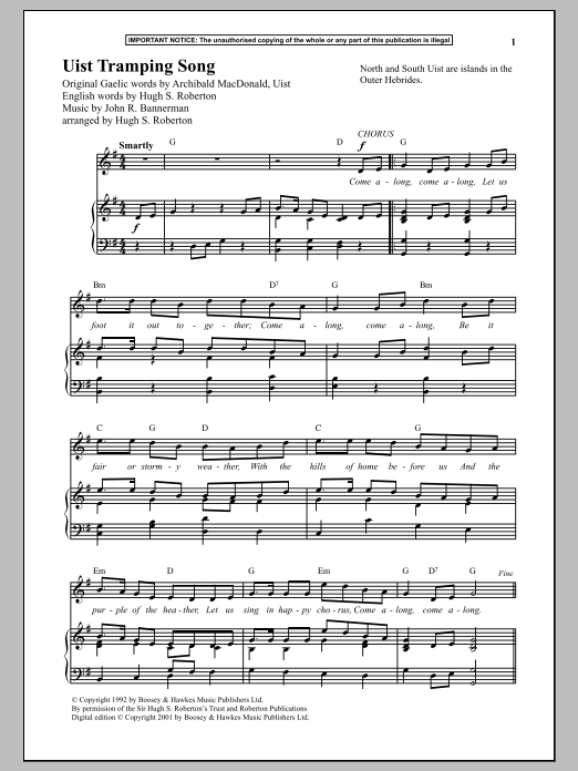John R. Bannerman Uist Tramping Song sheet music notes and chords arranged for Piano & Vocal