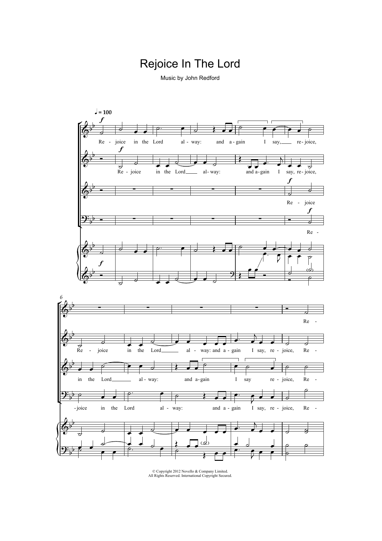 John Redford Rejoice In The Lord sheet music notes and chords arranged for SATB Choir