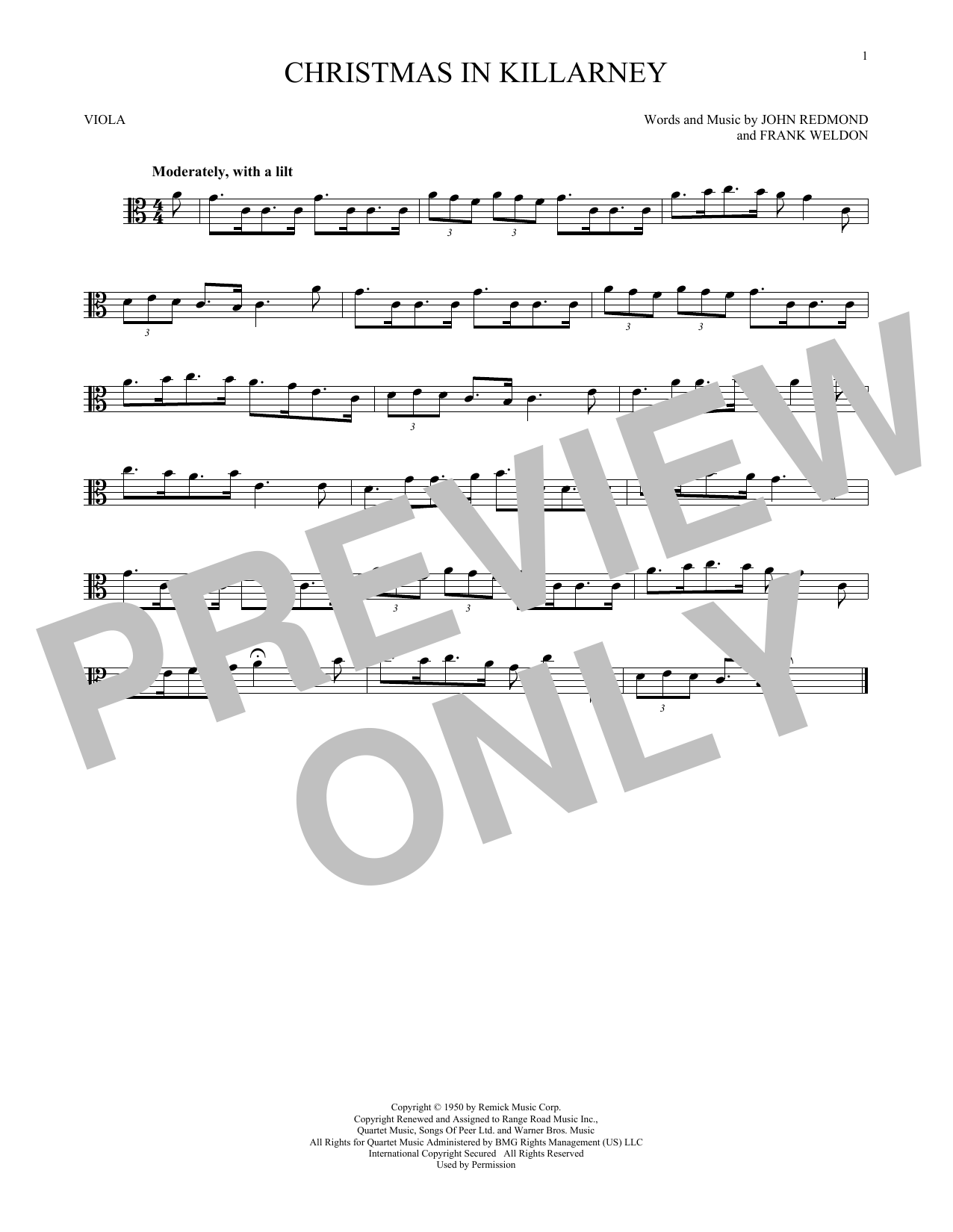 John Redmond & Frank Weldon Christmas In Killarney sheet music notes and chords arranged for Trombone Solo