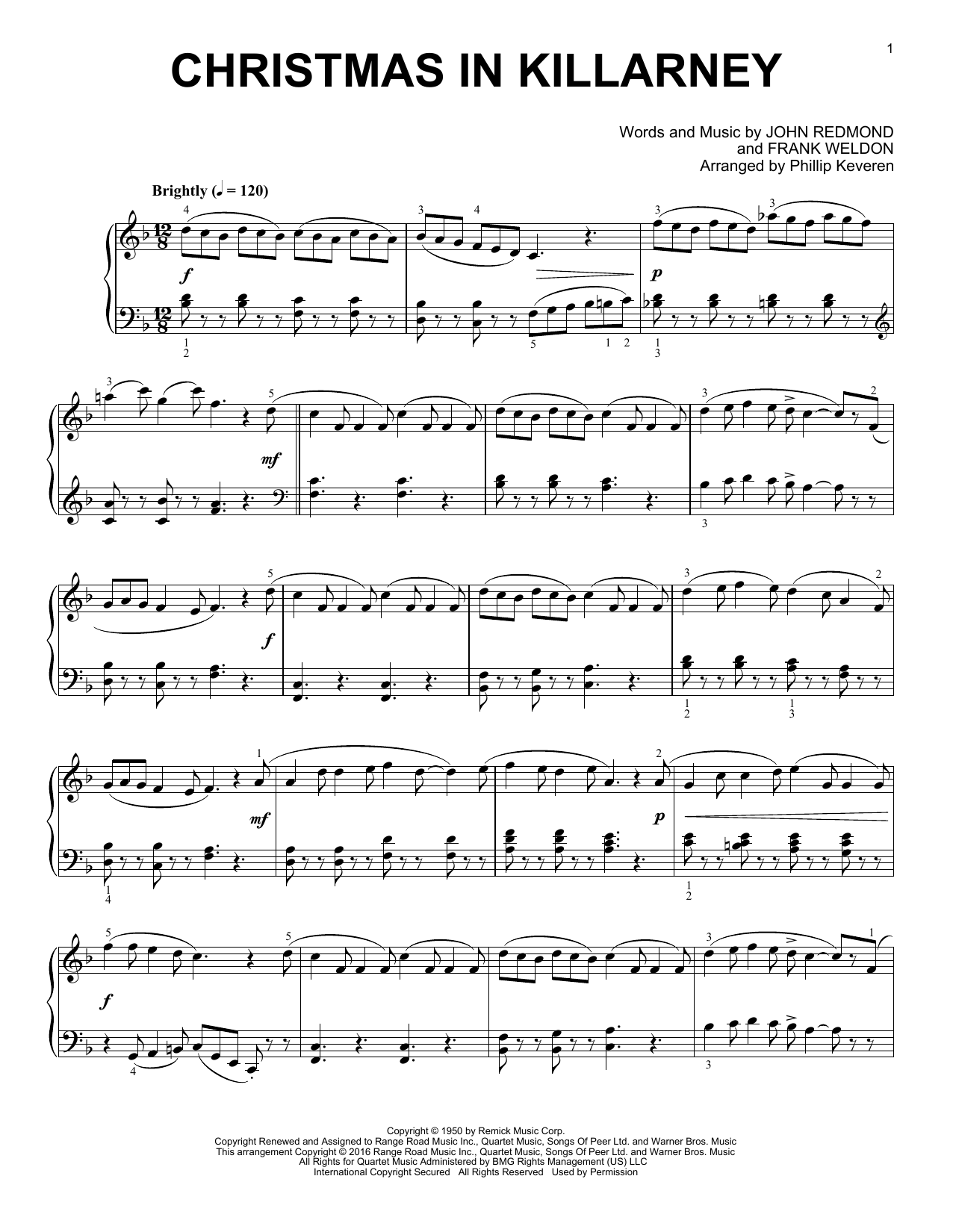 John Redmond Christmas In Killarney (arr. Phillip Keveren) sheet music notes and chords arranged for Piano Solo