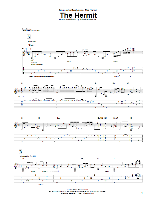 John Renbourn The Hermit sheet music notes and chords arranged for Guitar Tab