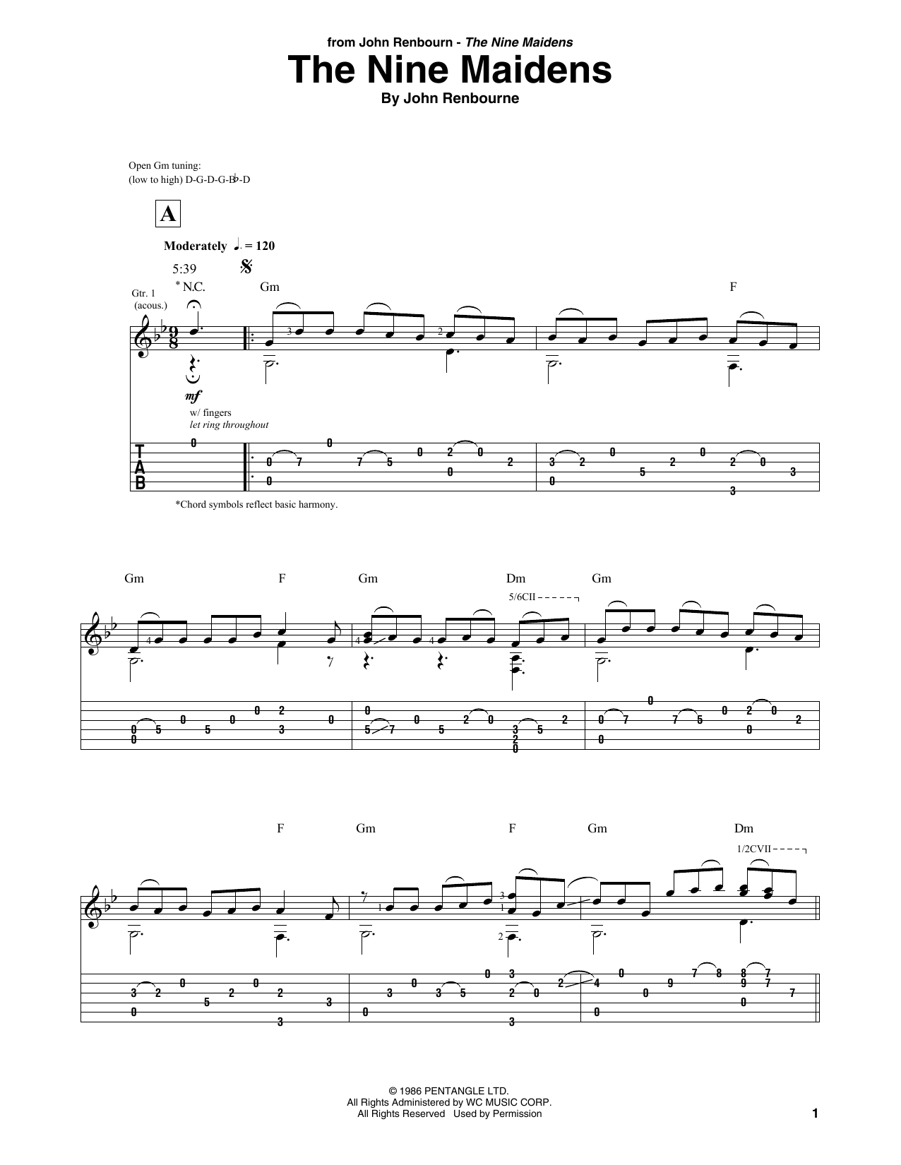 John Renbourne The Nine Maidens sheet music notes and chords arranged for Solo Guitar