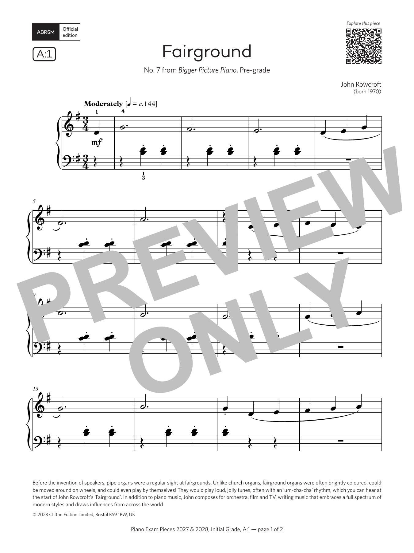 John Rowcroft Fairground (Grade Initial, list A1, from the ABRSM Piano Syllabus 2027 & 2028) sheet music notes and chords arranged for Piano Solo