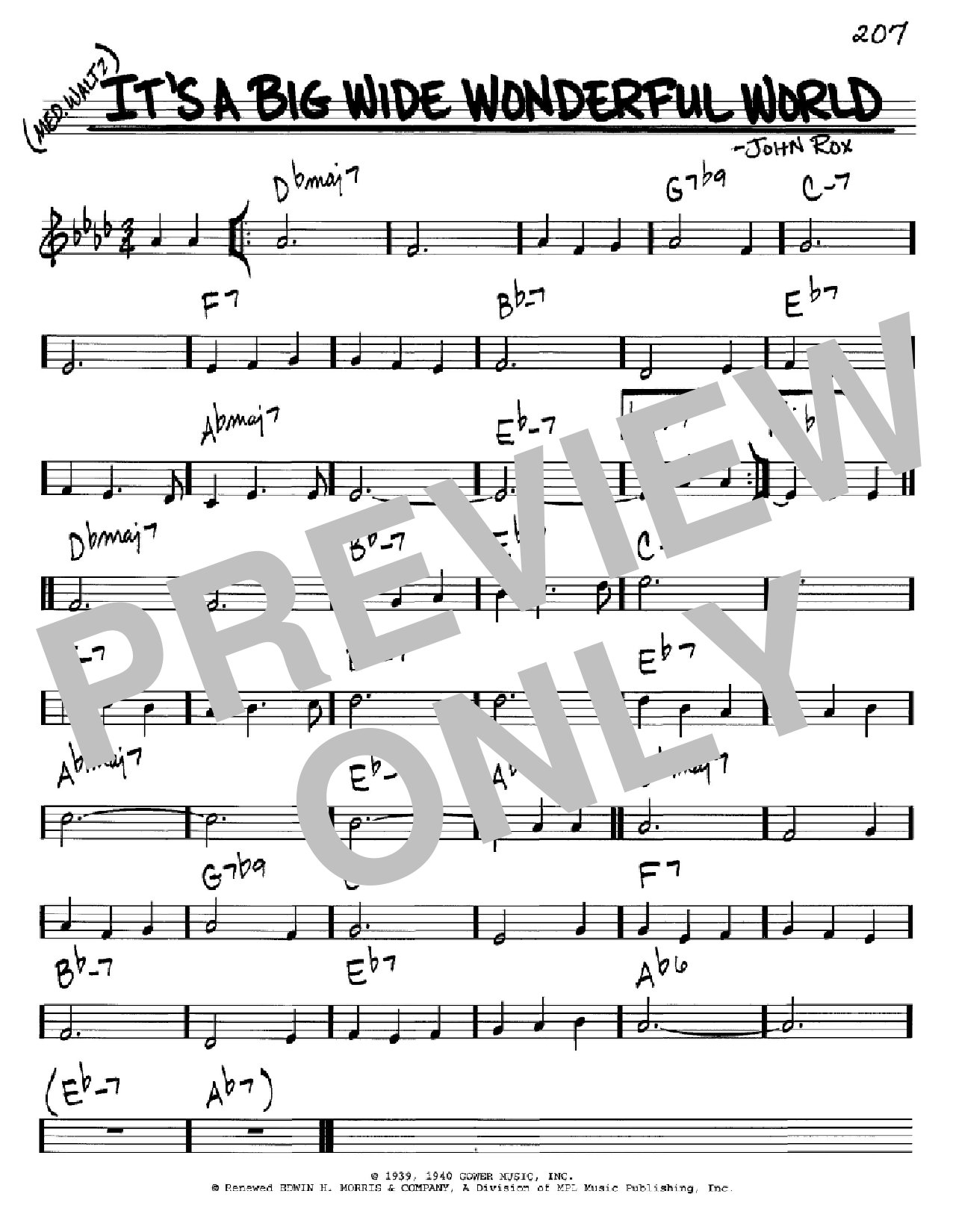 John Rox It's A Big Wide Wonderful World sheet music notes and chords arranged for Real Book – Melody, Lyrics & Chords