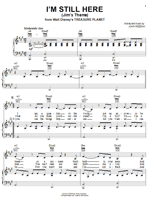 John Rzeznik I'm Still Here (Jim's Theme) sheet music notes and chords arranged for Lead Sheet / Fake Book