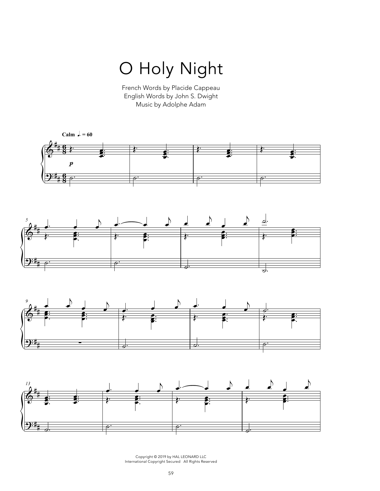 John S. Dwight (trans.) O Holy Night [Peaceful version] sheet music notes and chords arranged for Piano Solo