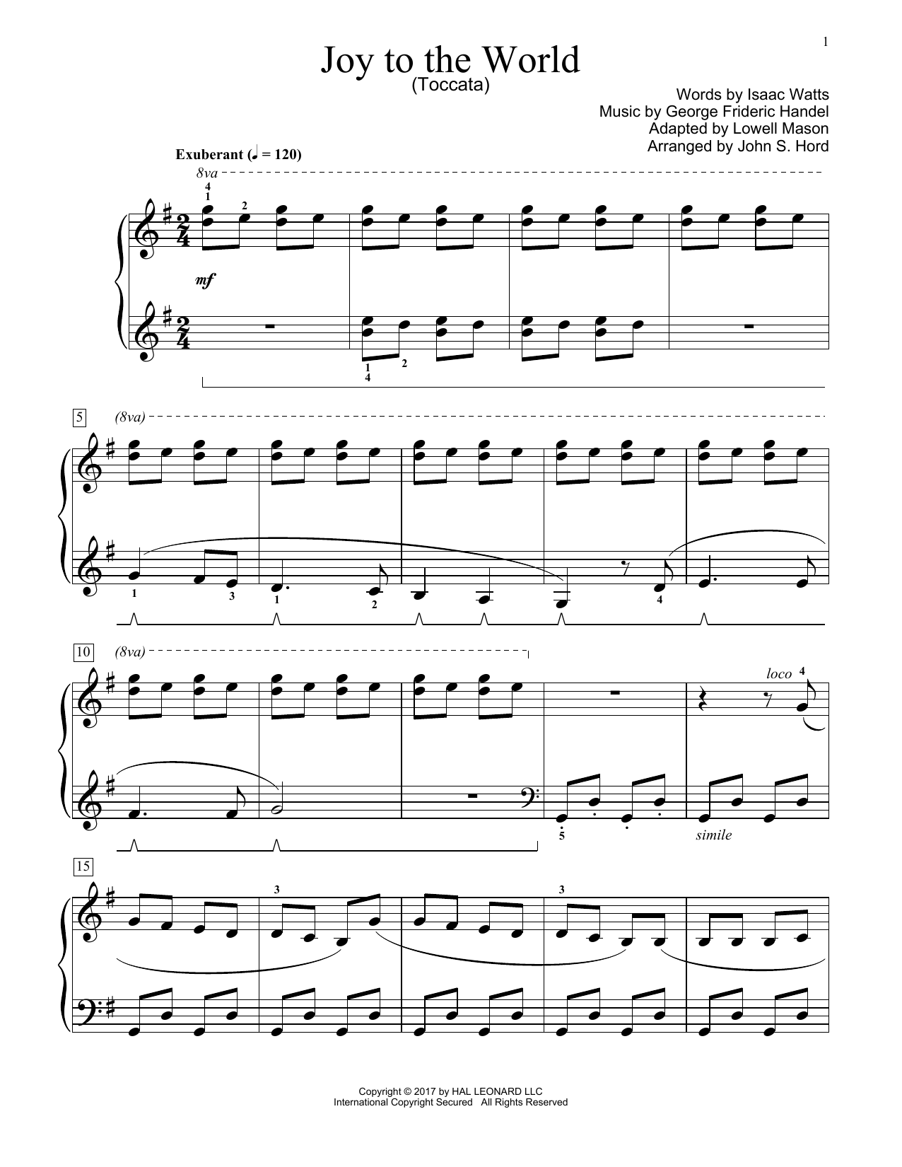 John S. Hord Joy To The World sheet music notes and chords arranged for Educational Piano