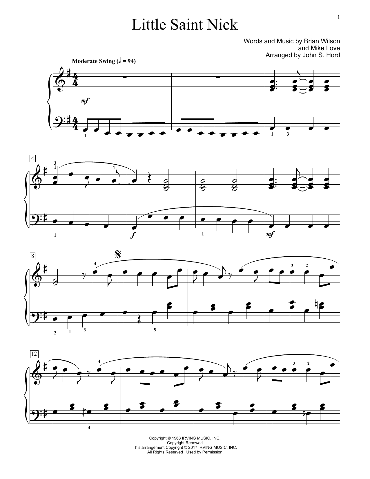 John S. Hord Little Saint Nick sheet music notes and chords arranged for Educational Piano
