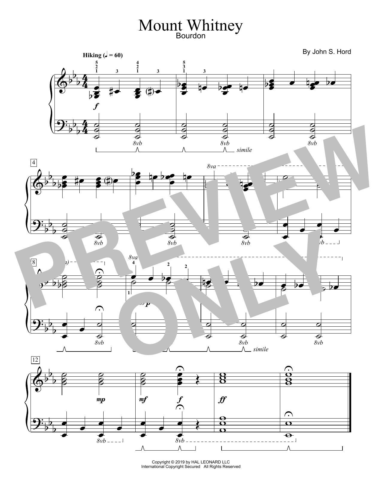 John S. Hord Mount Whitney sheet music notes and chords arranged for Educational Piano