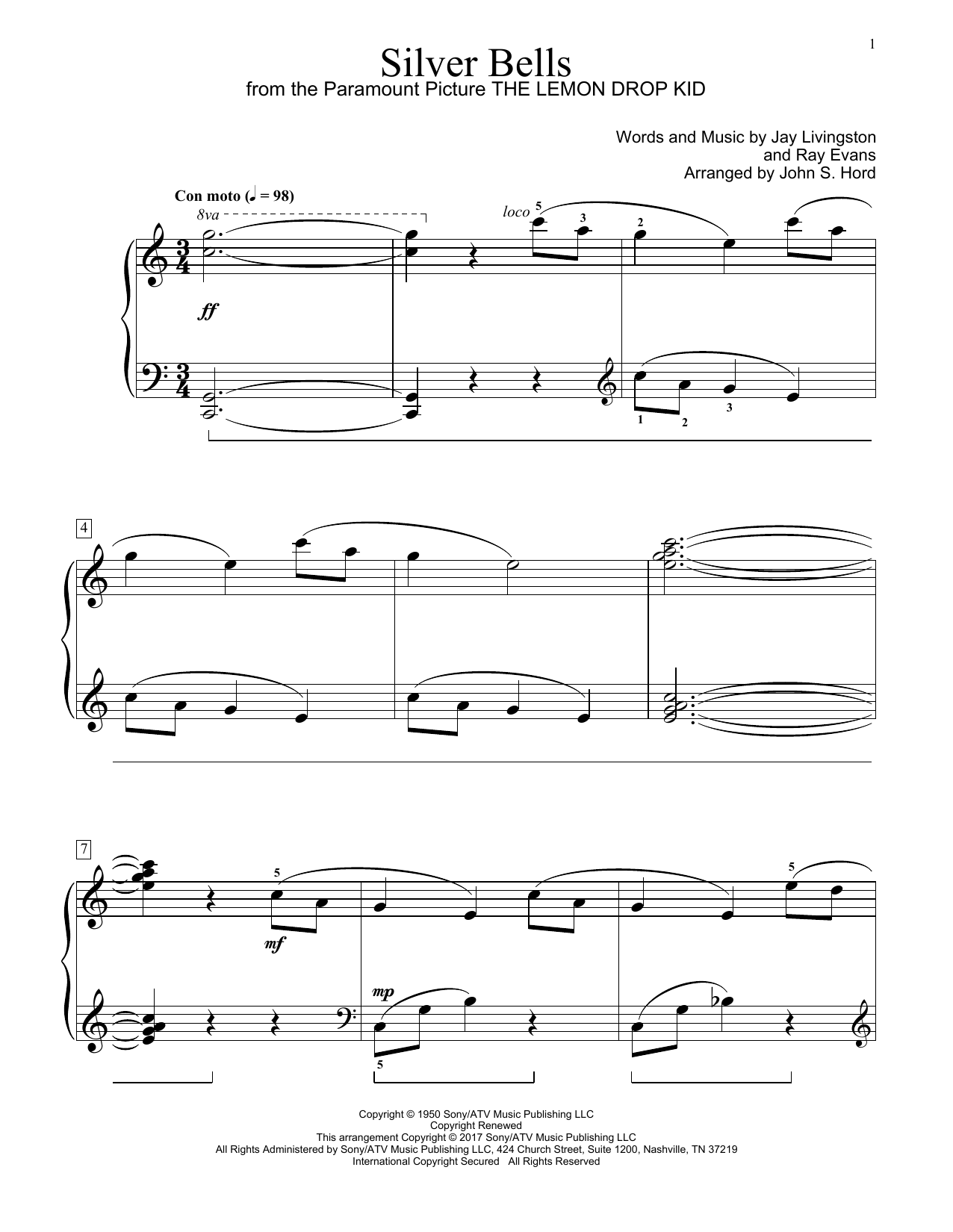 John S. Hord Silver Bells sheet music notes and chords arranged for Educational Piano