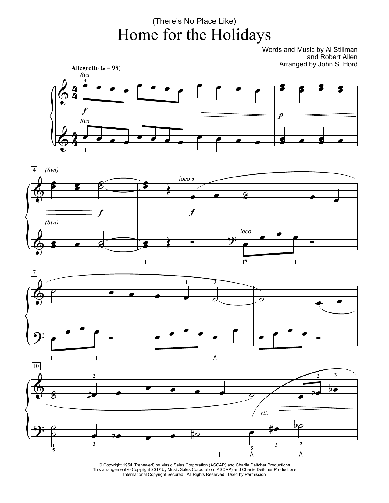 John S. Hord (There's No Place Like) Home For The Holidays sheet music notes and chords arranged for Educational Piano
