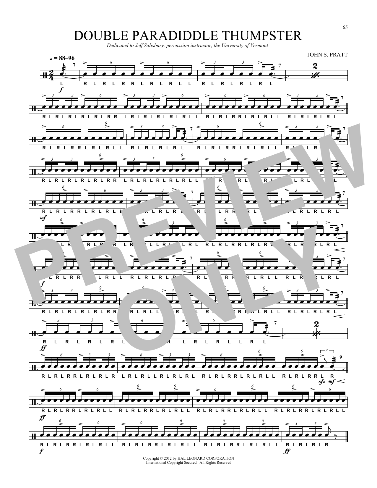 John S. Pratt Double Paradiddle Thumpster sheet music notes and chords arranged for Snare Drum Solo