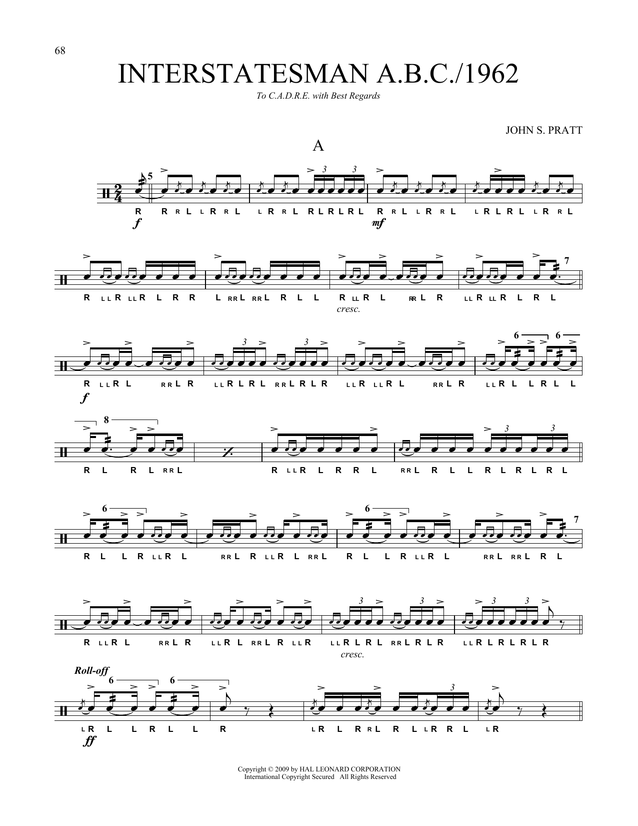 John S. Pratt Interstatesman A.B.C./1962 sheet music notes and chords arranged for Snare Drum Solo