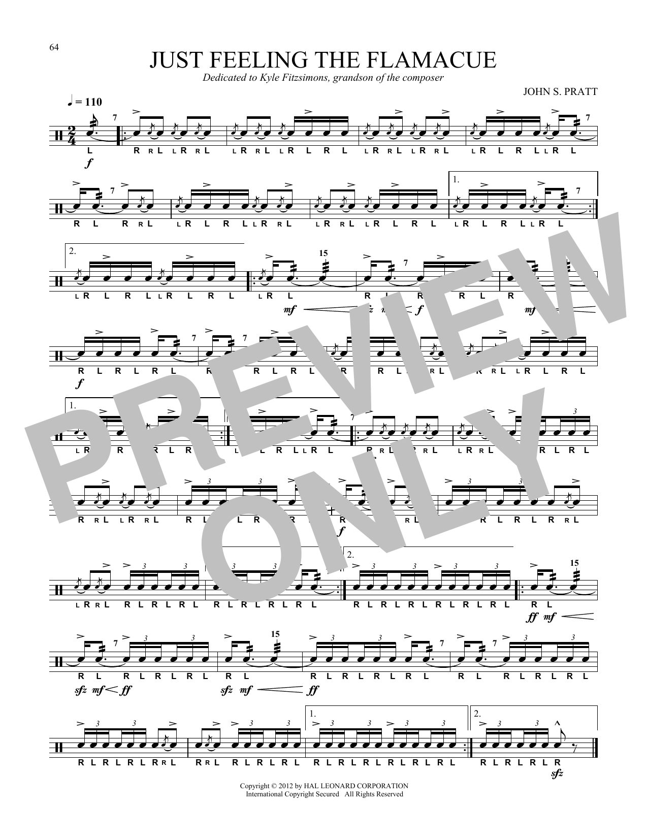 John S. Pratt Just Feeling The Flamacue sheet music notes and chords arranged for Snare Drum Solo