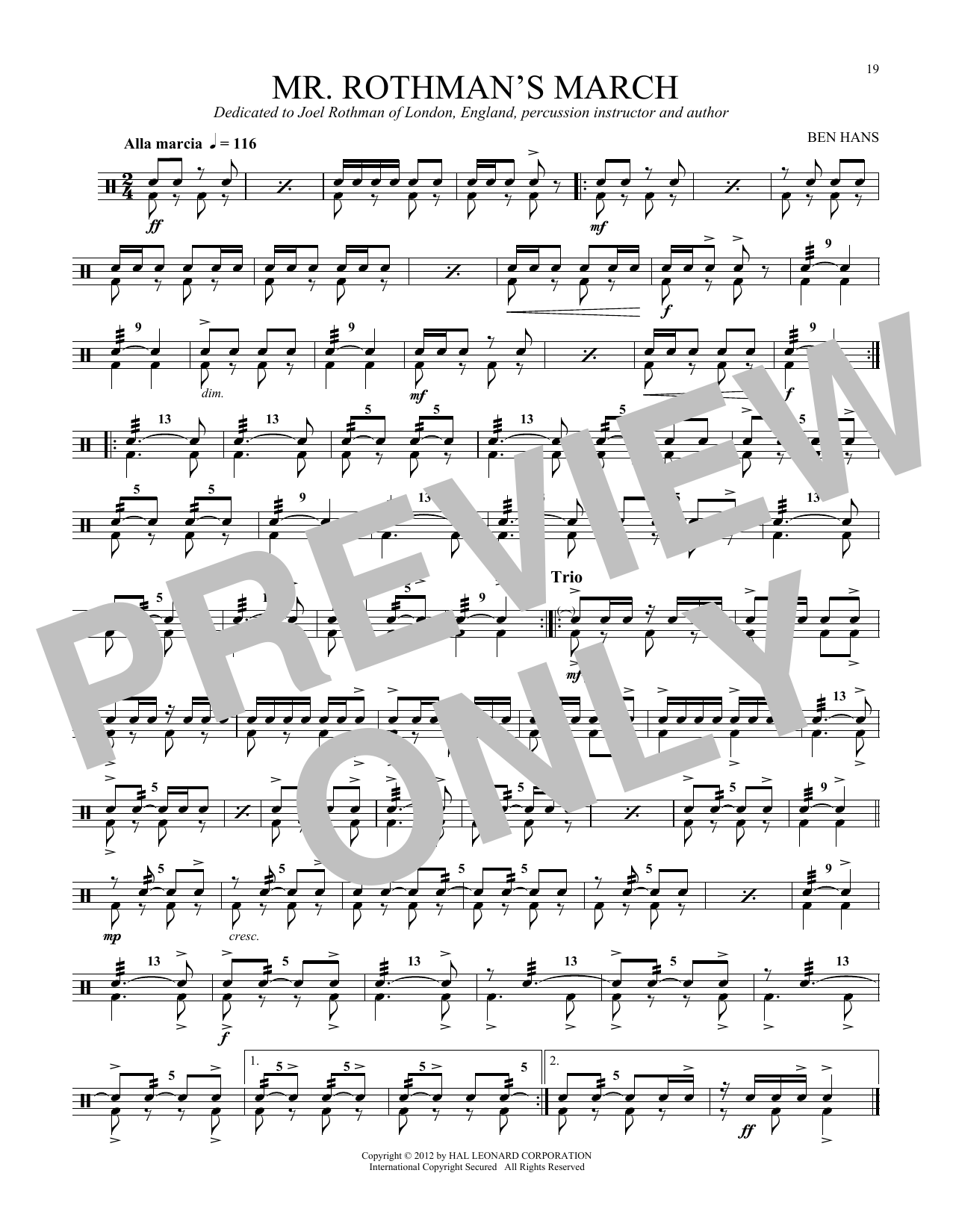 John S. Pratt Mr. Rothman's March sheet music notes and chords arranged for Snare Drum Solo