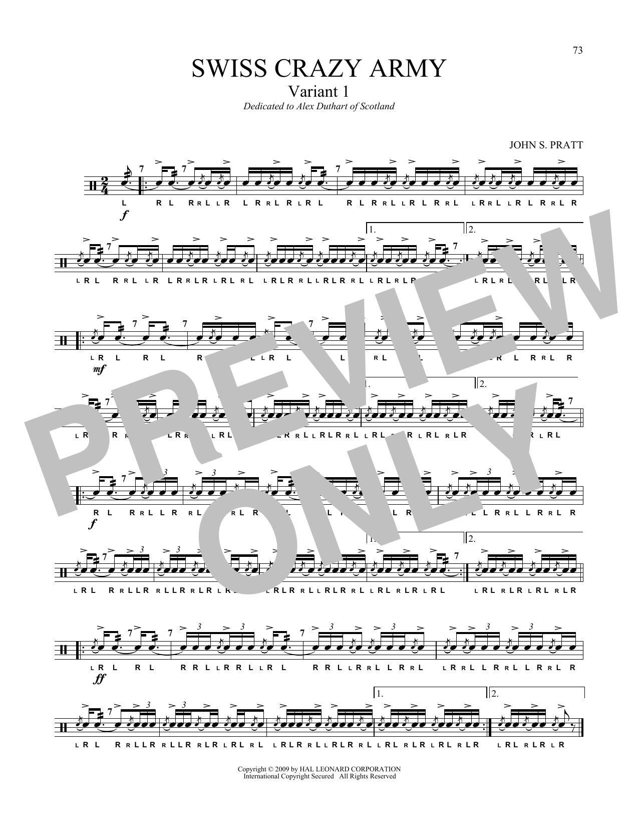 John S. Pratt Swiss Crazy Army Variant 1 sheet music notes and chords arranged for Snare Drum Solo