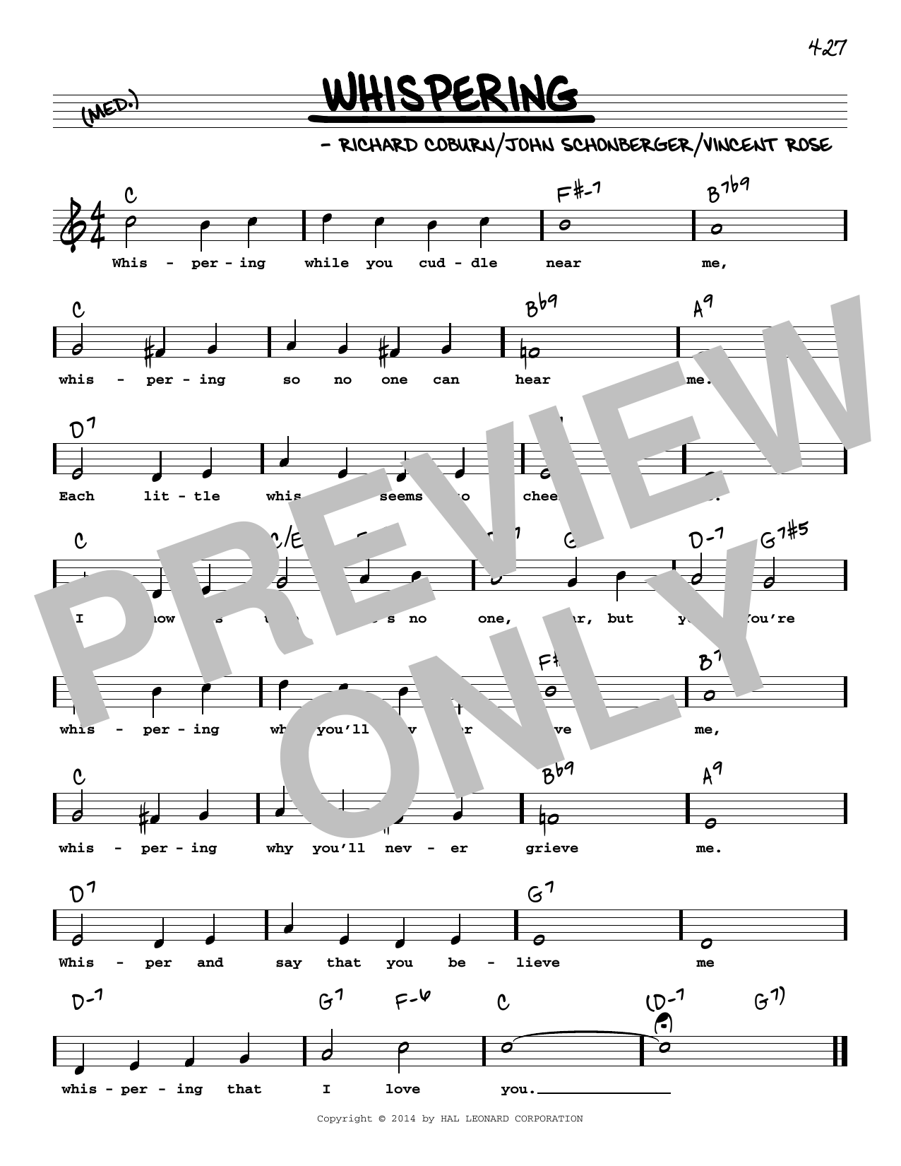 John Schonberger Whispering (High Voice) sheet music notes and chords arranged for Real Book – Melody, Lyrics & Chords