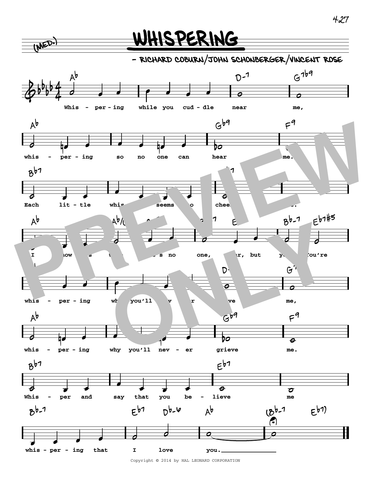 John Schonberger Whispering (Low Voice) sheet music notes and chords arranged for Real Book – Melody, Lyrics & Chords