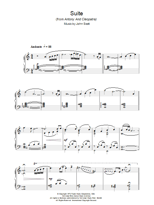 John Scott Suite (from Antony And Cleopatra) sheet music notes and chords arranged for Piano Solo