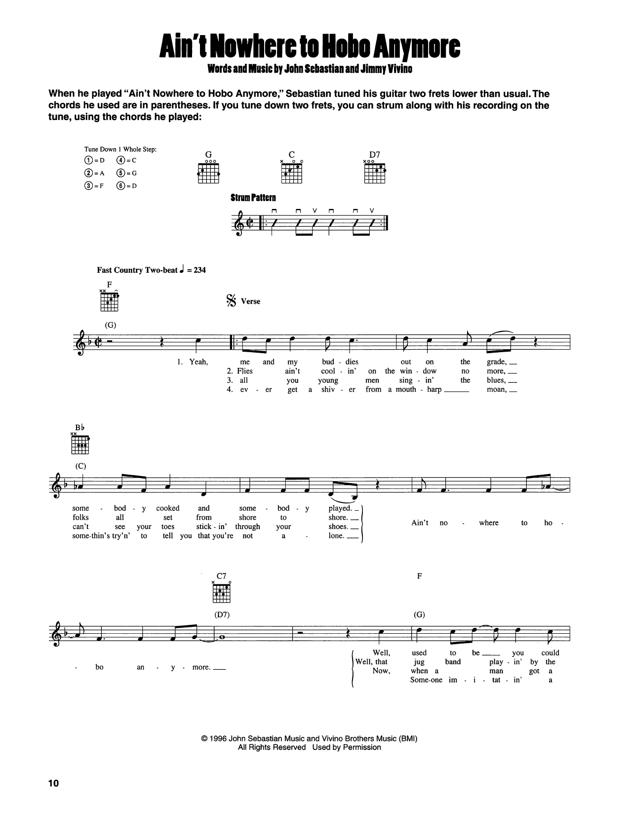 John Sebastian Ain't Nowhere To Hobo Anymore sheet music notes and chords arranged for Easy Guitar