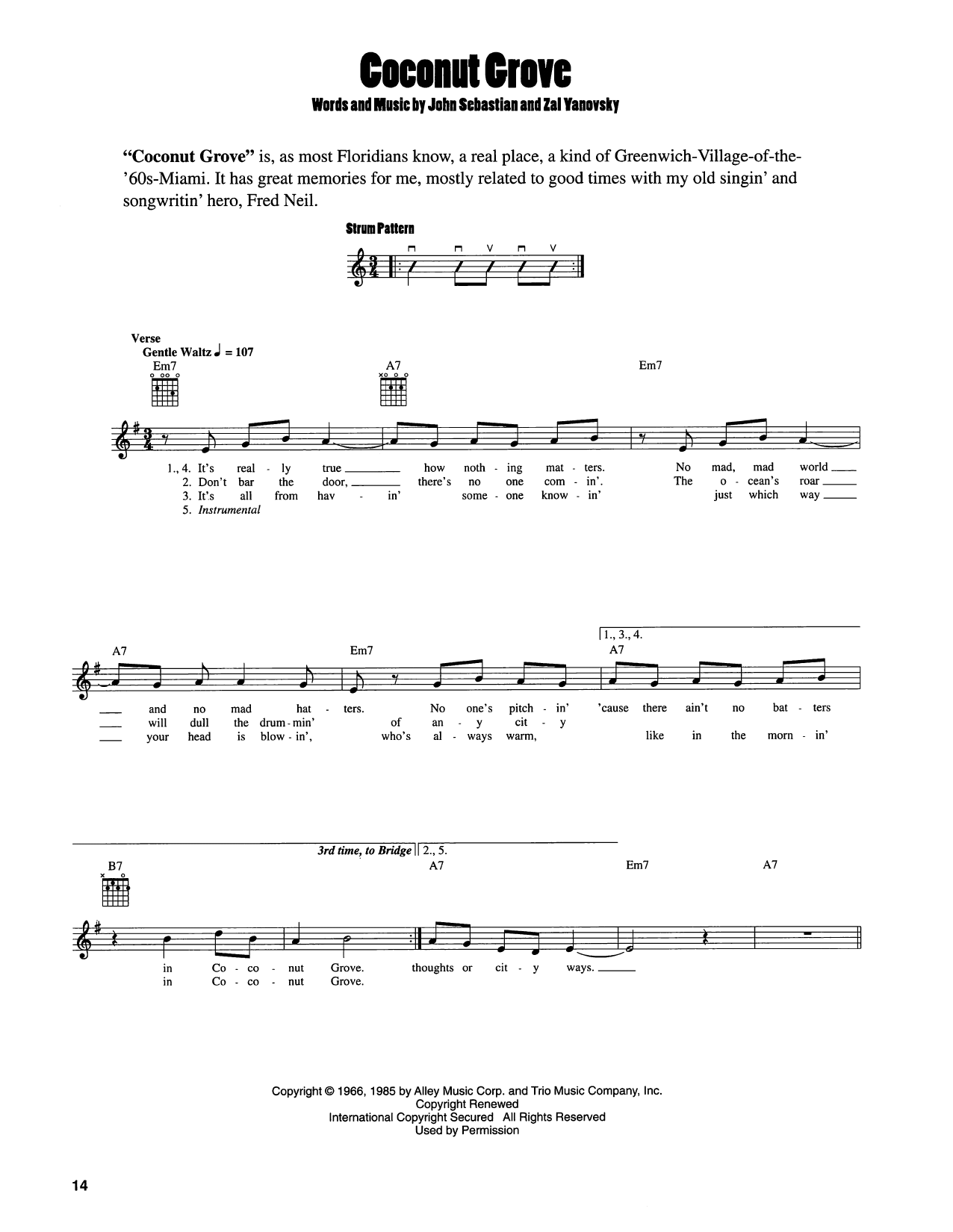 John Sebastian Coconut Grove sheet music notes and chords arranged for Easy Guitar
