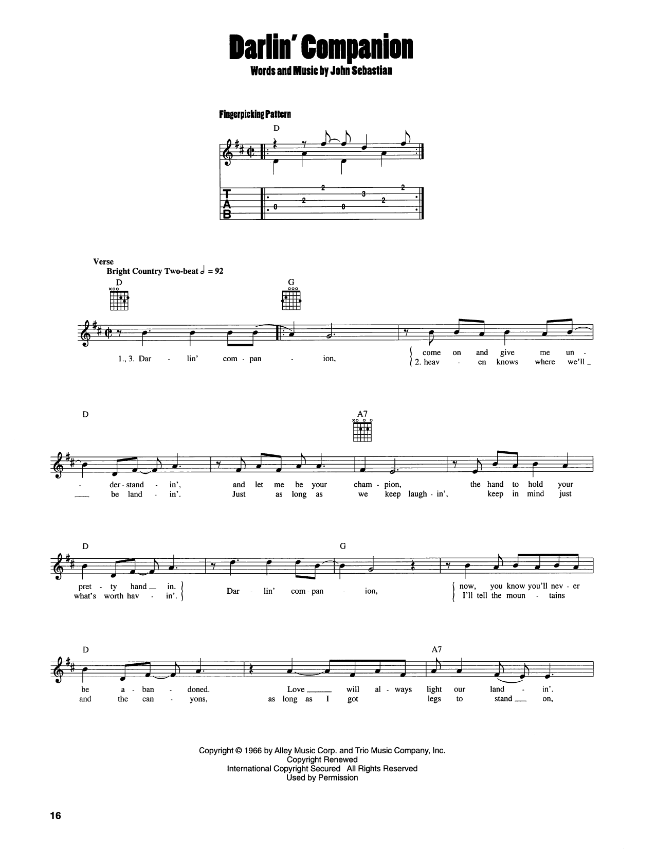 John Sebastian Darlin' Companion sheet music notes and chords arranged for Easy Guitar