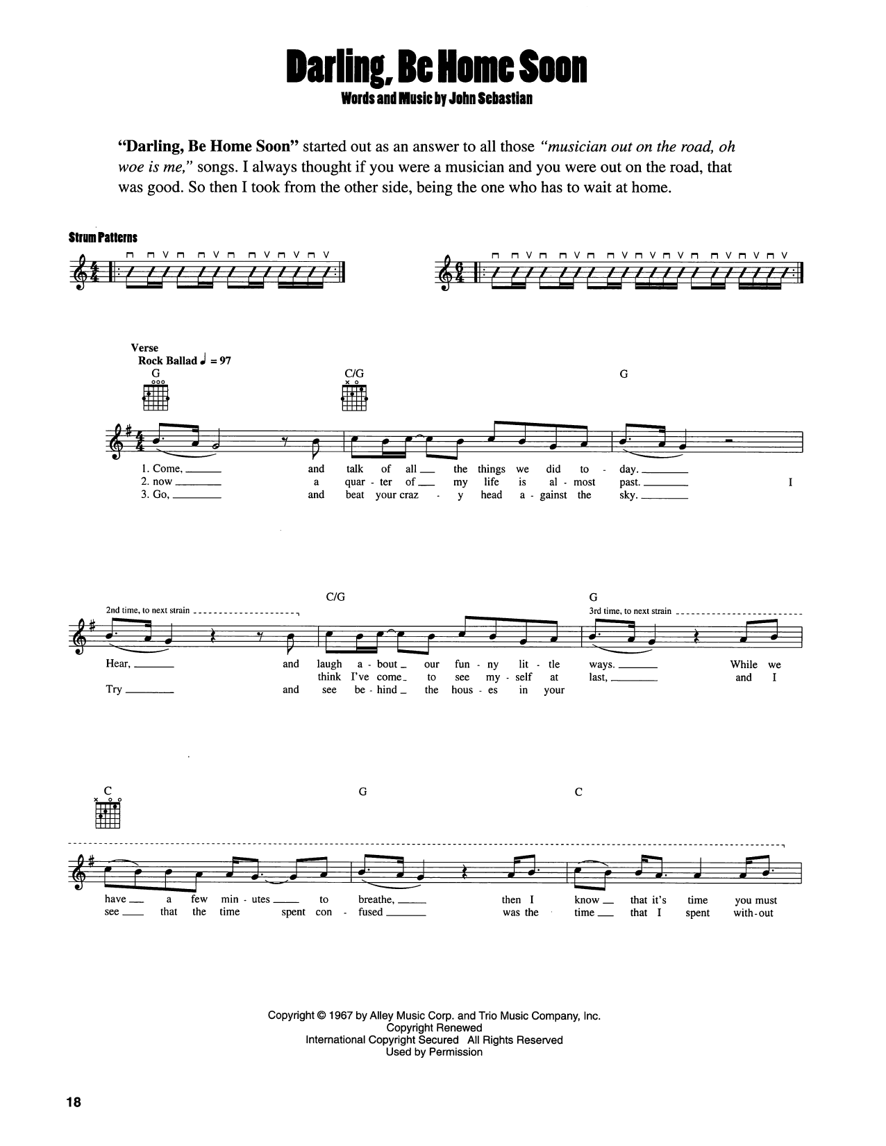 John Sebastian Darling, Be Home Soon sheet music notes and chords arranged for Easy Guitar