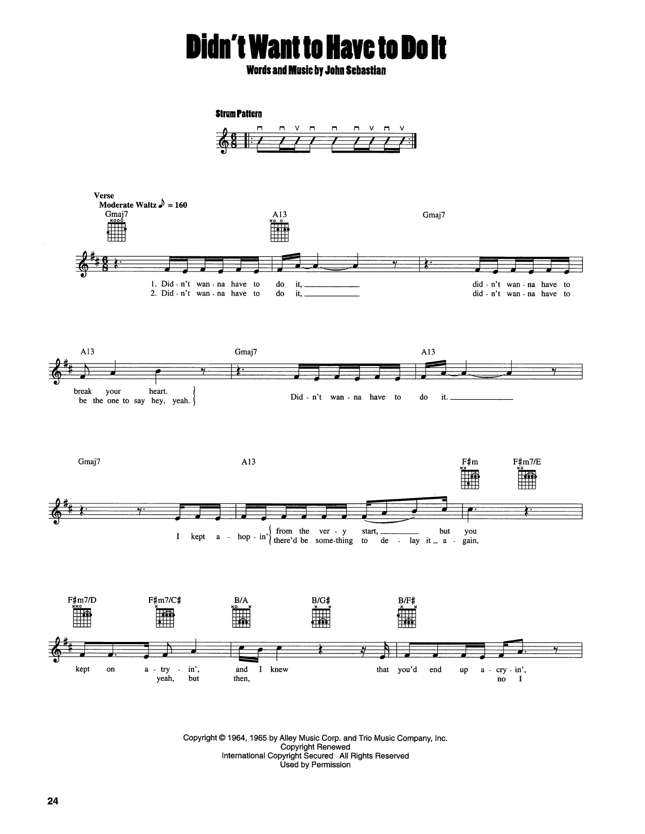 John Sebastian Didn't Want To Have To Do It sheet music notes and chords arranged for Easy Guitar