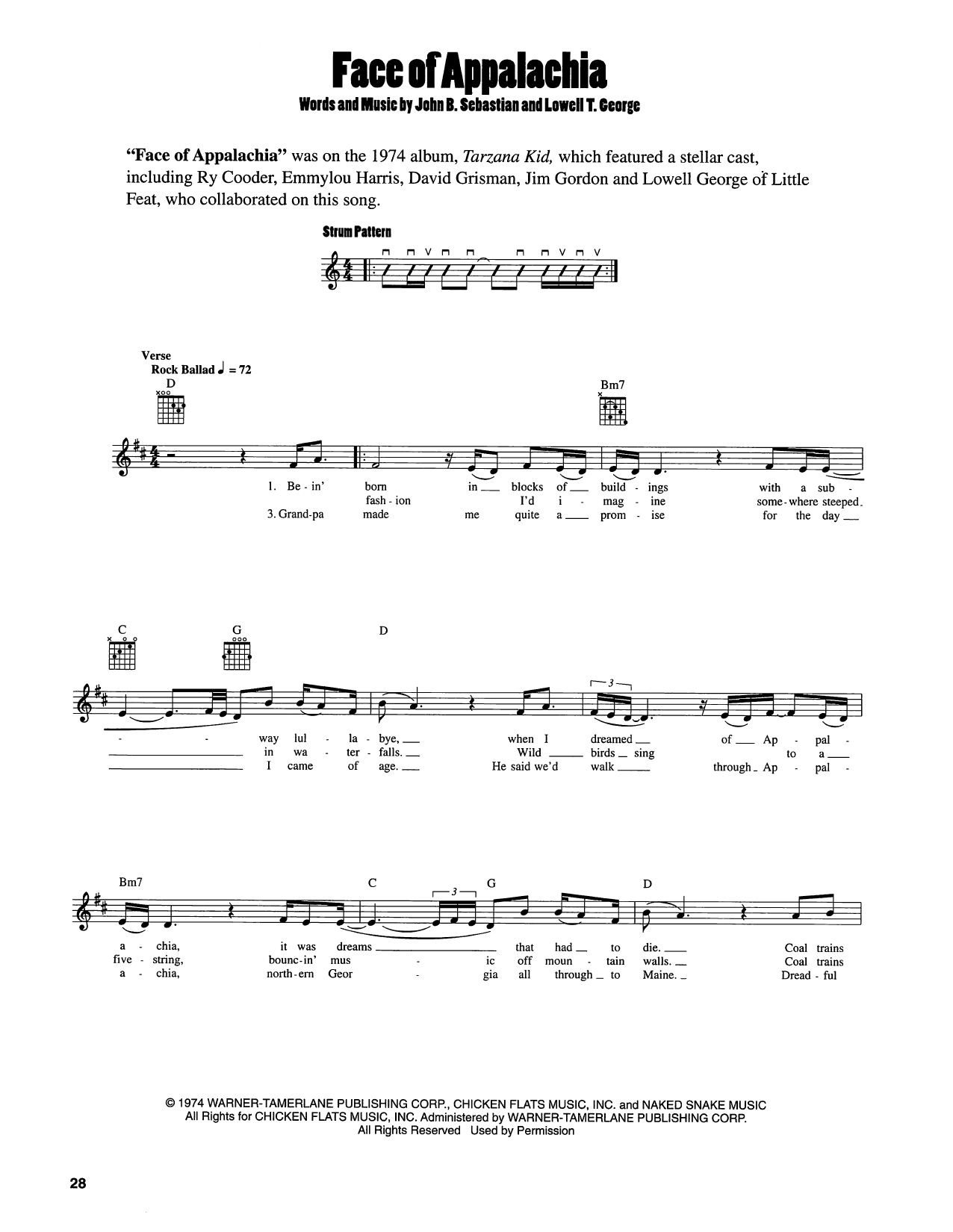 John Sebastian Face Of Appalachia sheet music notes and chords arranged for Easy Guitar