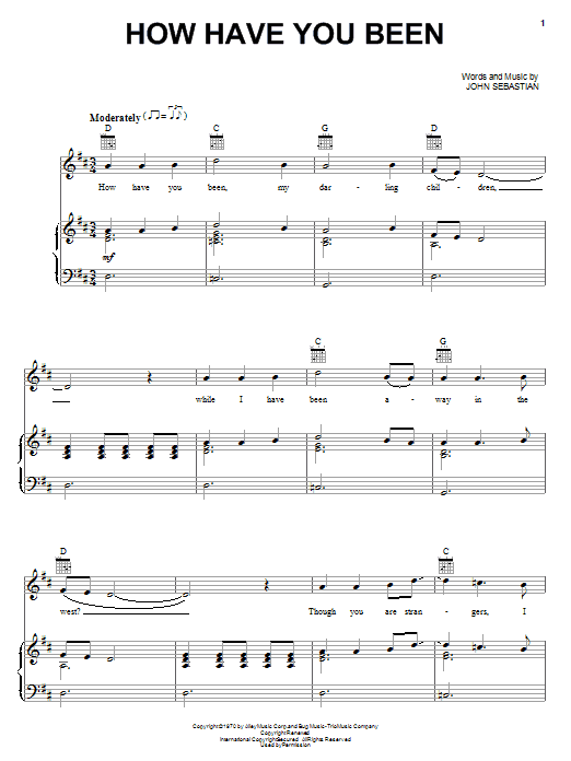 John Sebastian How Have You Been sheet music notes and chords arranged for Piano, Vocal & Guitar Chords (Right-Hand Melody)