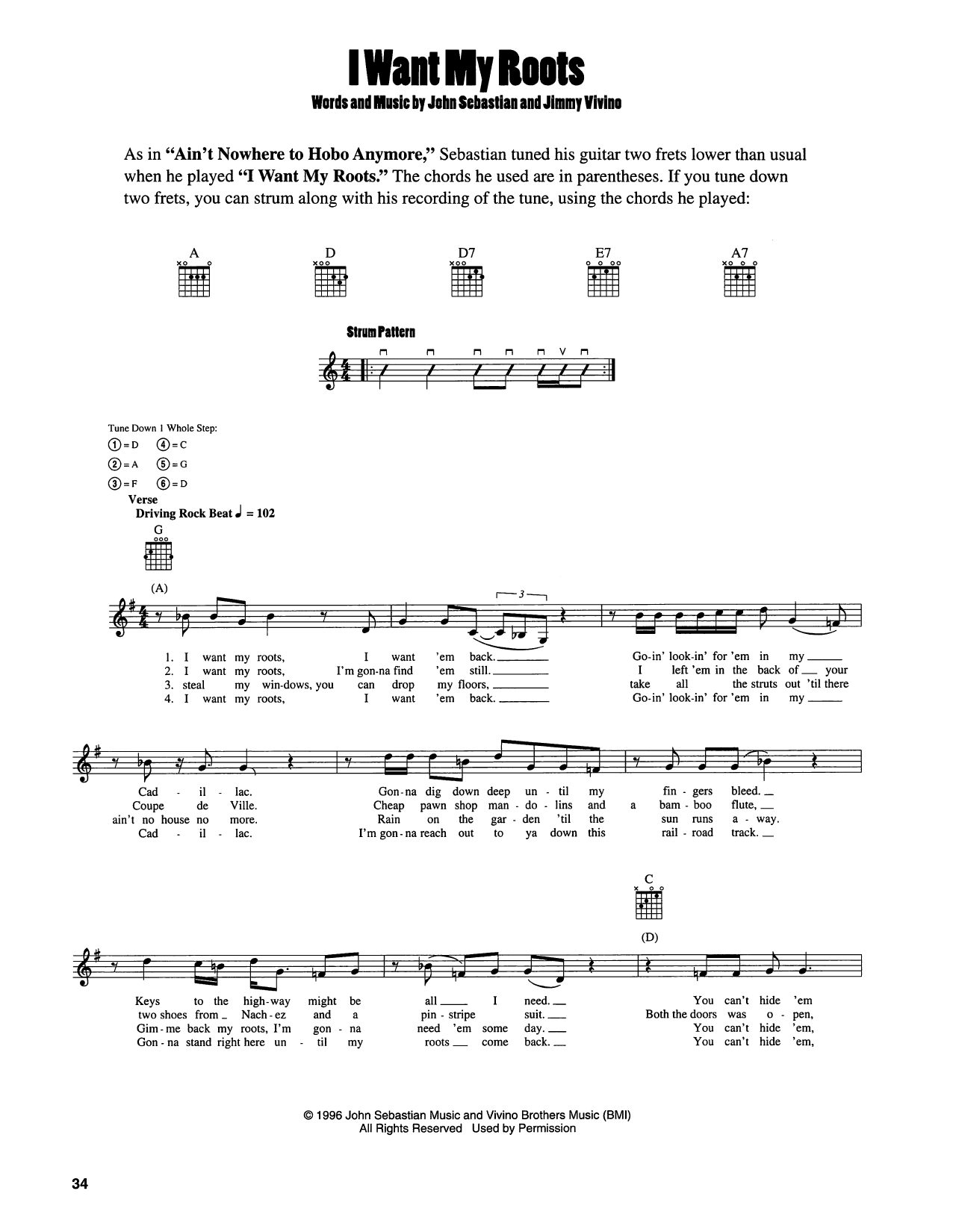 John Sebastian I Want My Roots sheet music notes and chords arranged for Easy Guitar
