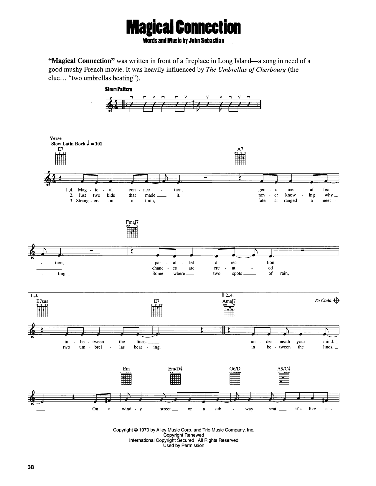 John Sebastian Magical Connection sheet music notes and chords arranged for Easy Guitar