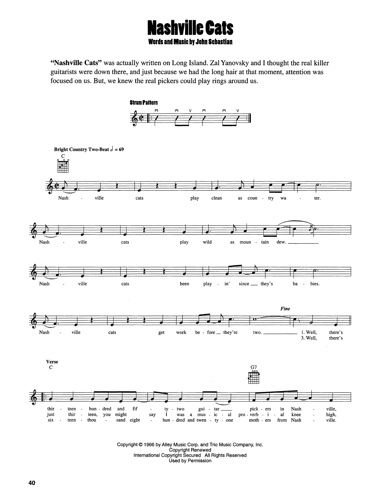 John Sebastian Nashville Cats sheet music notes and chords arranged for Easy Guitar