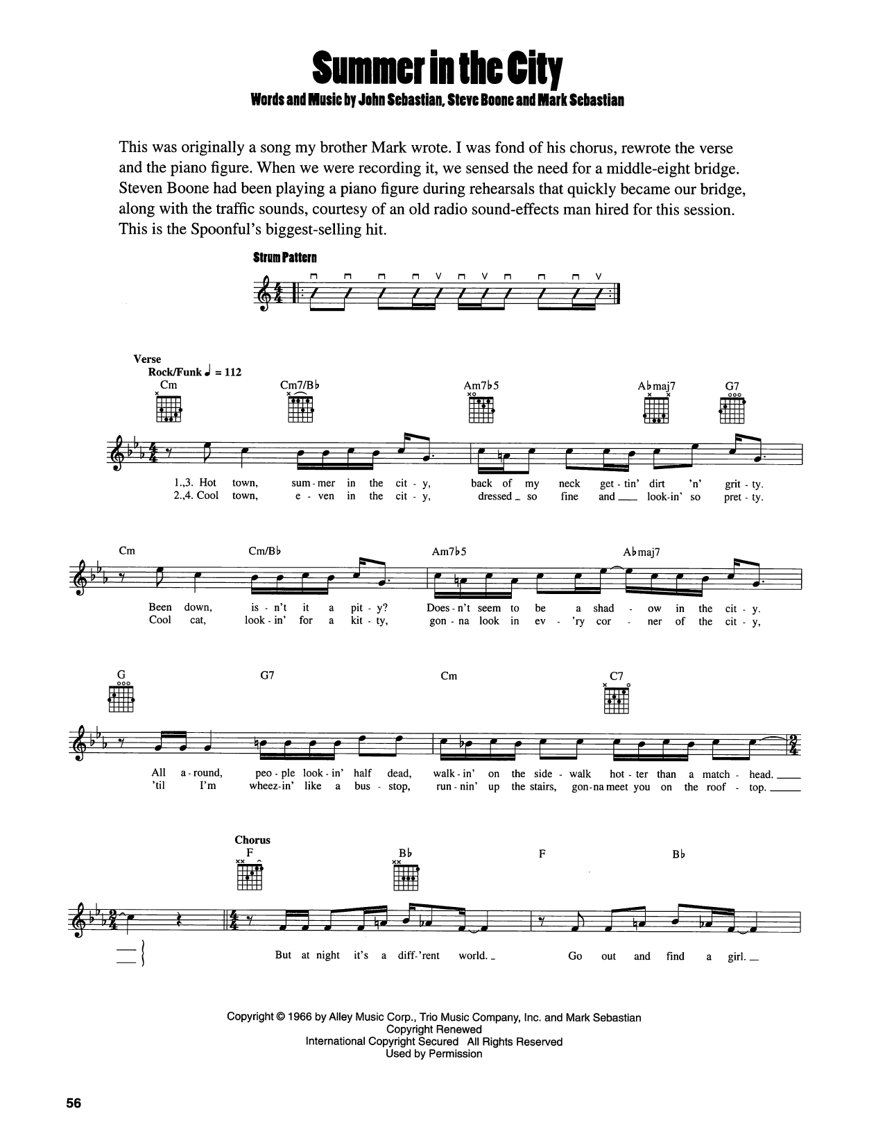 John Sebastian Summer In The City sheet music notes and chords arranged for Easy Guitar