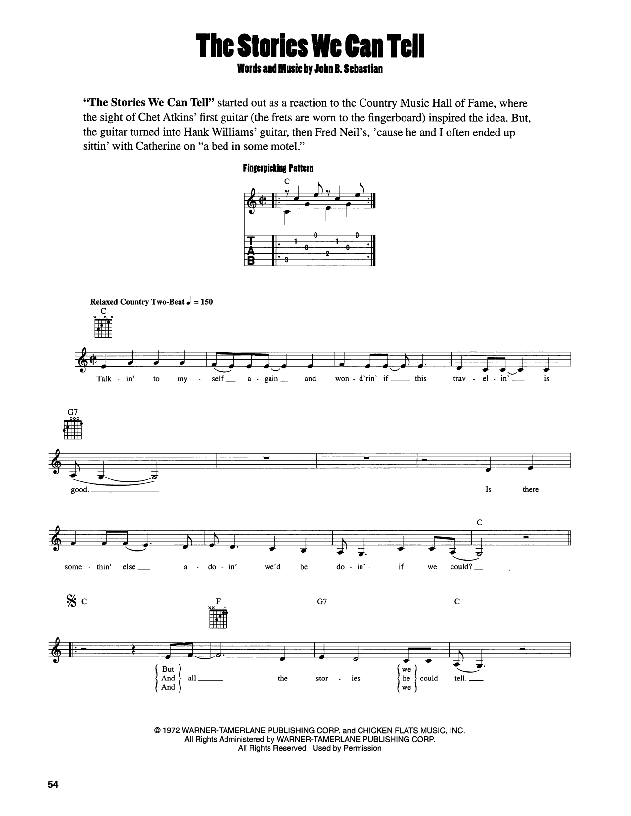John Sebastian The Stories We Can Tell sheet music notes and chords arranged for Easy Guitar