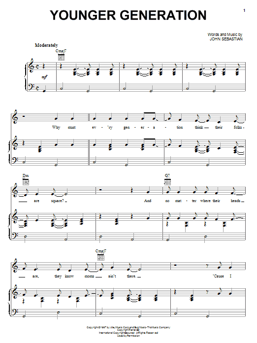 John Sebastian Younger Generation sheet music notes and chords arranged for Piano, Vocal & Guitar Chords (Right-Hand Melody)
