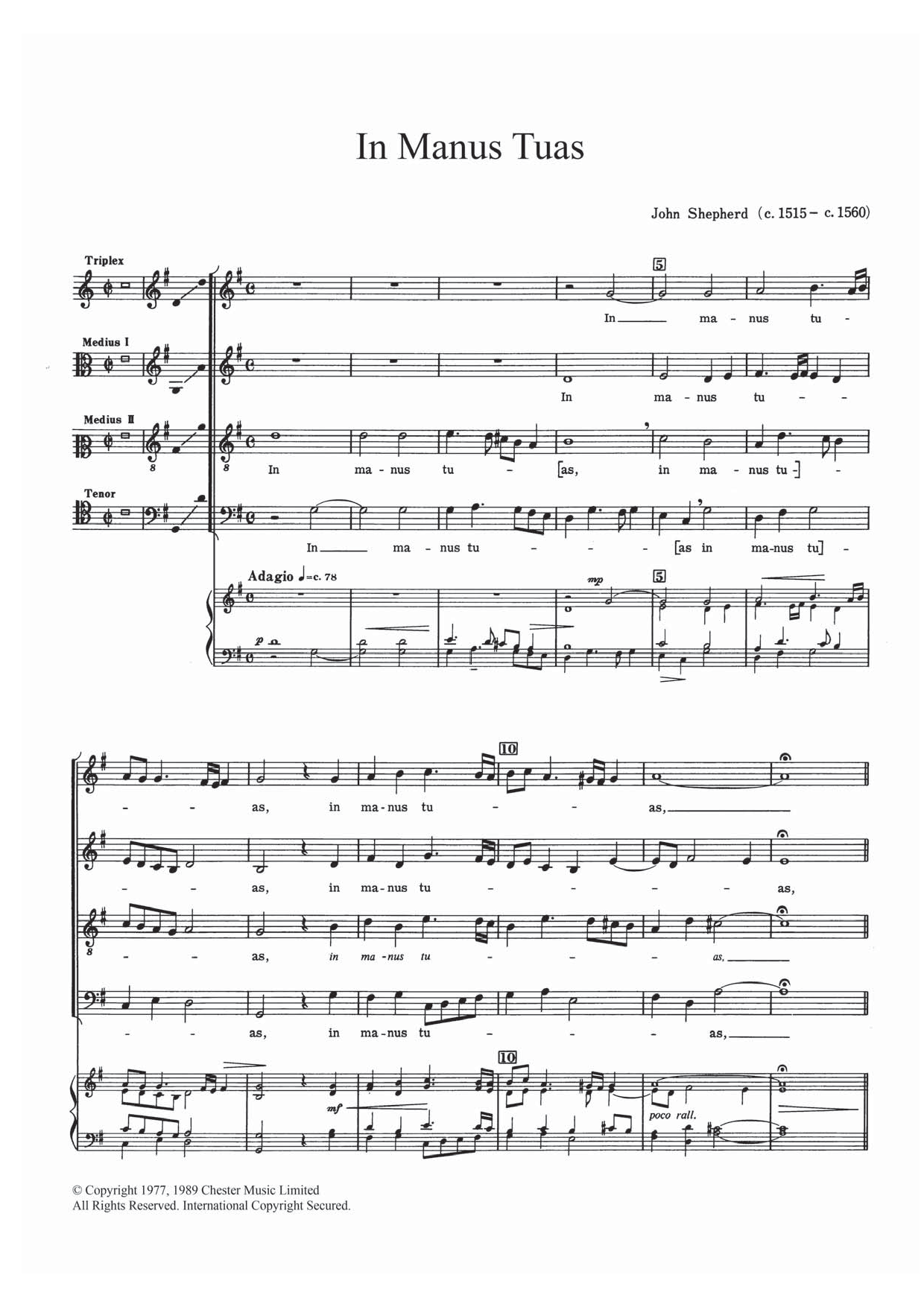 John Shepherd In Manus Tuas sheet music notes and chords arranged for SATB Choir