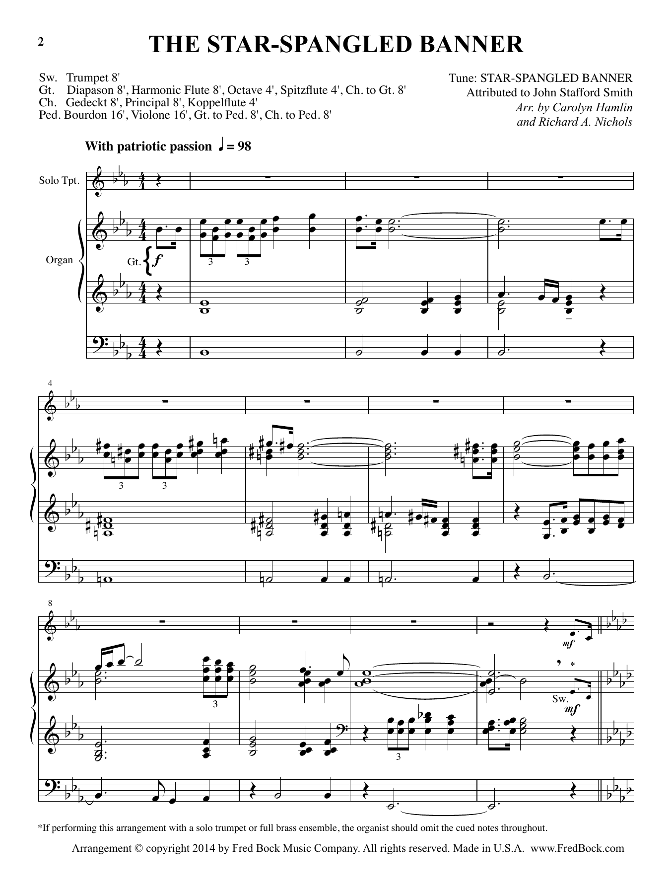 John Stafford Smith The Star-Spangled Banner (arr. Carolyn Hamlin and Richard A. Nichols) sheet music notes and chords arranged for Organ