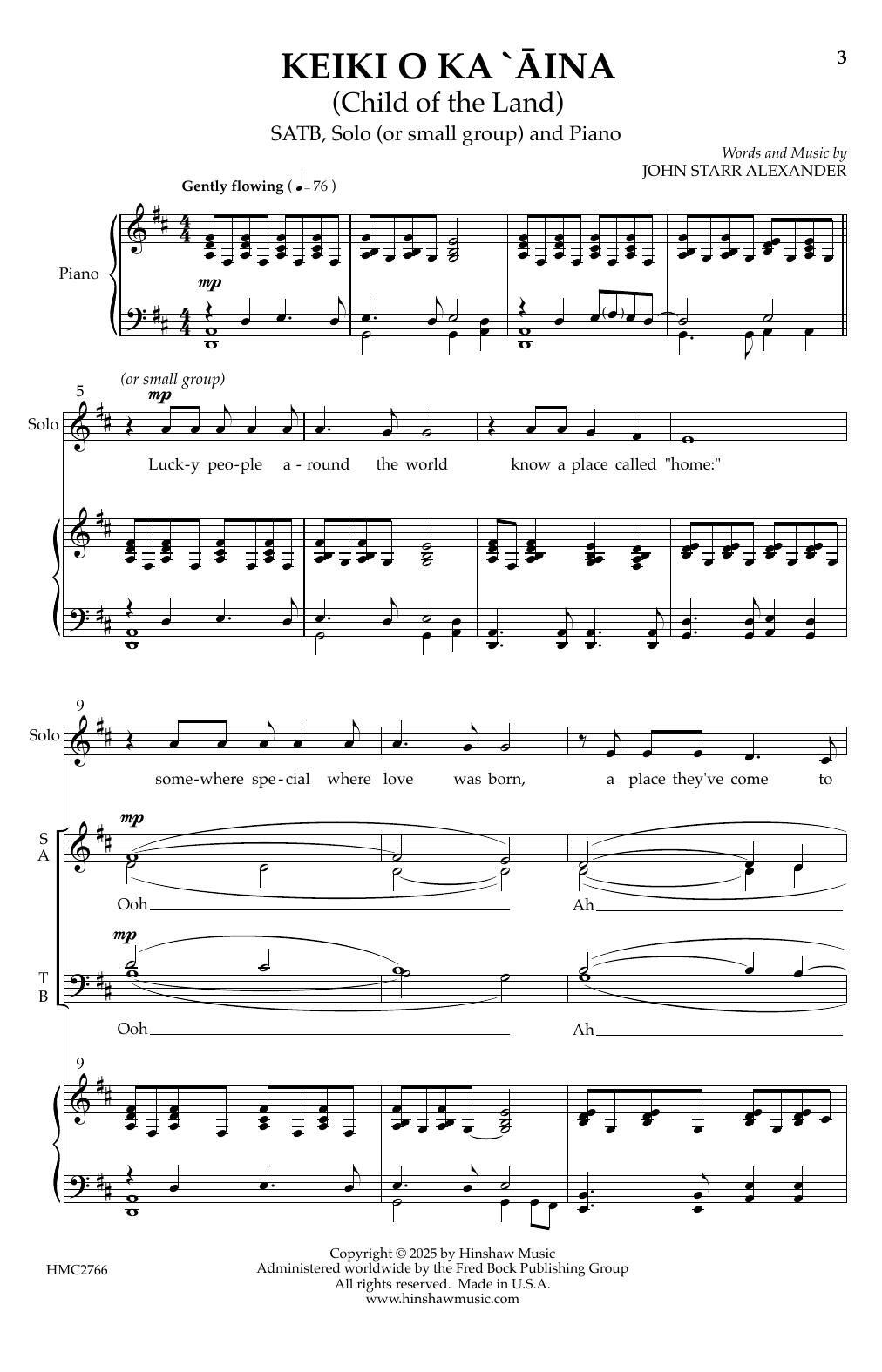 John Star Alexander Keiki O Ka 'aina (Child Of The Land) sheet music notes and chords arranged for SATB Choir