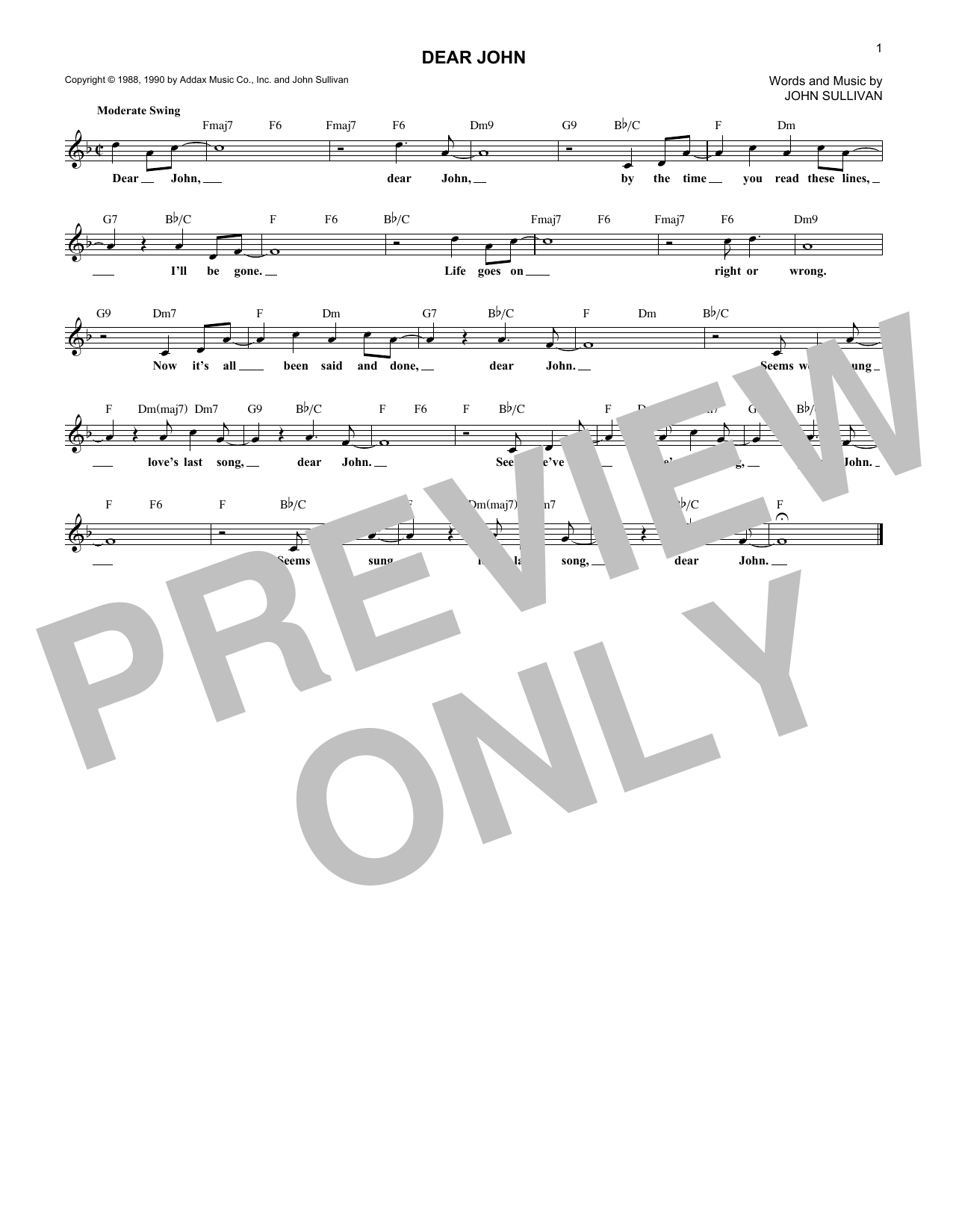 John Sullivan Dear John sheet music notes and chords arranged for Lead Sheet / Fake Book