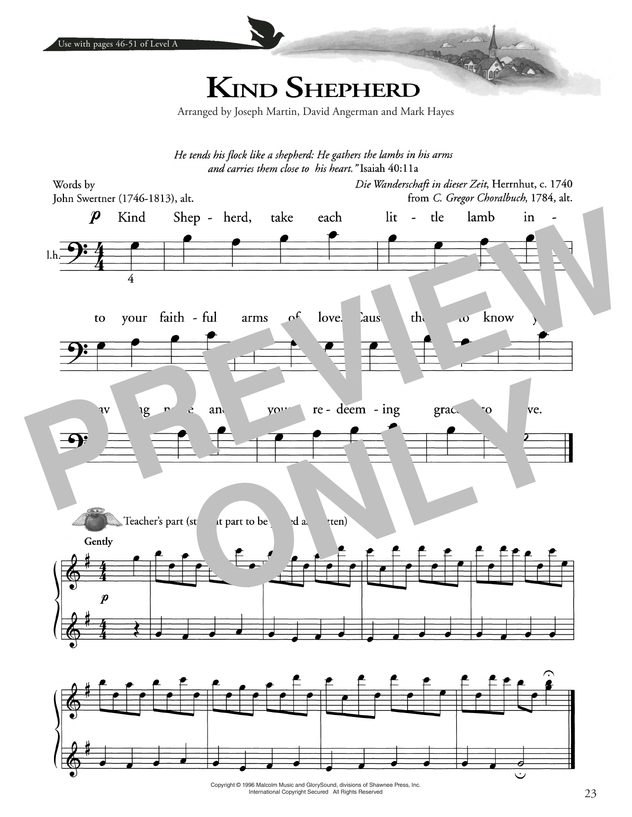 John Swertner Kind Shepherd sheet music notes and chords arranged for Piano Method
