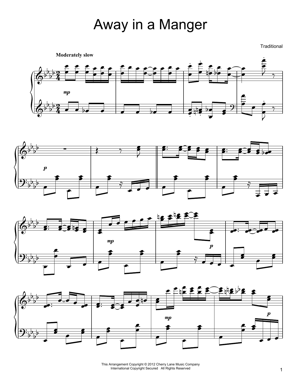 John T. McFarland Away In A Manger [Ragtime version] sheet music notes and chords arranged for Piano Solo
