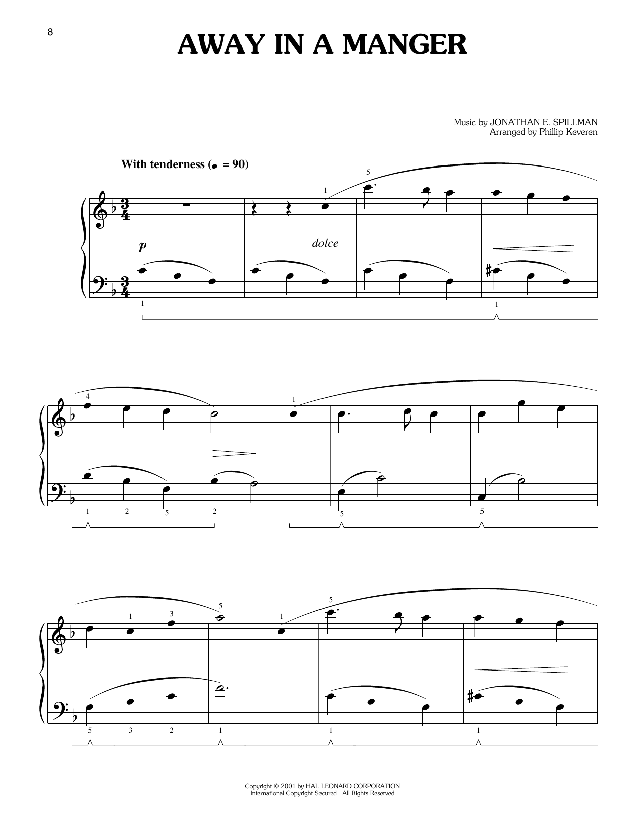 John T. McFarland (v.3) Away In A Manger (arr. Phillip Keveren) sheet music notes and chords arranged for Easy Piano
