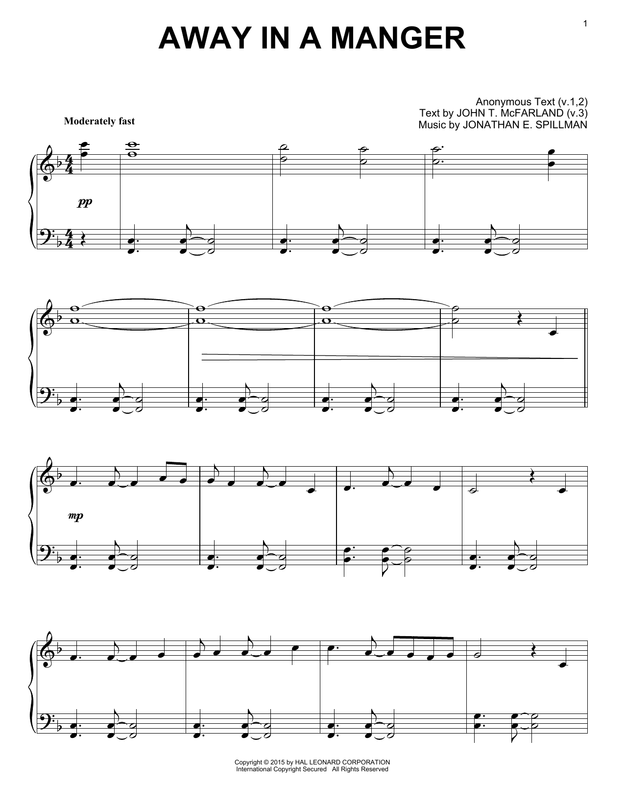 John T. McFarland (v.3) Away In A Manger sheet music notes and chords arranged for Ukulele