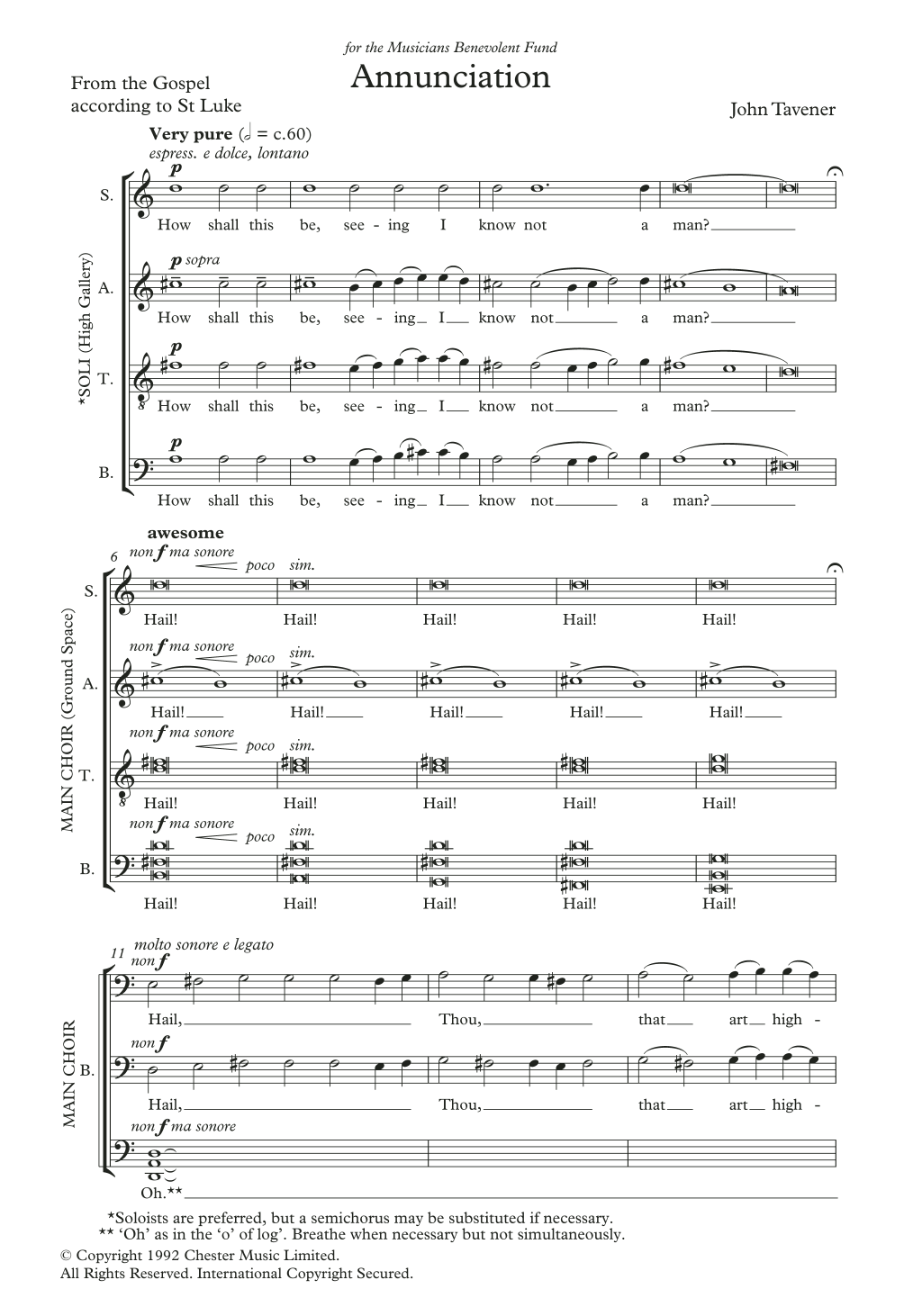 John Tavener Annunciation sheet music notes and chords arranged for SATB Choir