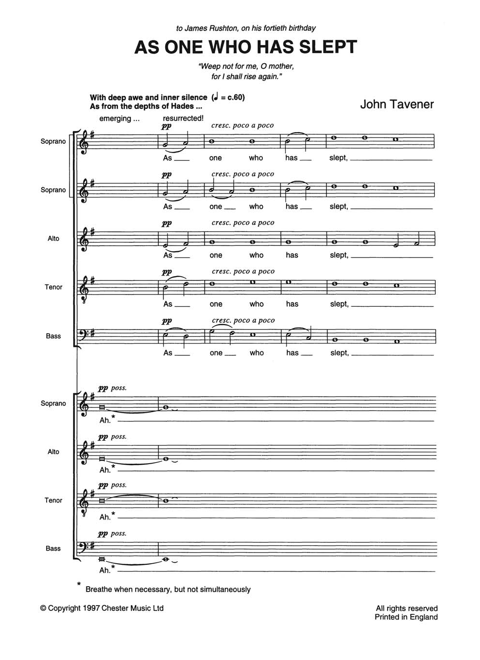 John Tavener As One Who Has Slept sheet music notes and chords arranged for Piano, Vocal & Guitar Chords