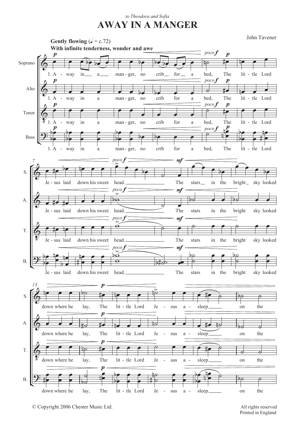 John Tavener Away In A Manger sheet music notes and chords arranged for Choir